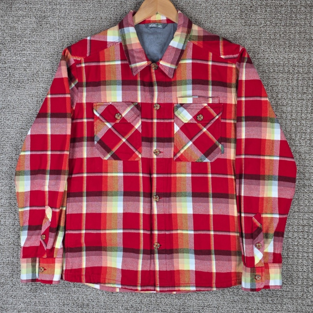 Stio Mens Hutkeeper Heavyweight XL Red Plaid Flannel Button Shirt Long Sleeve - Picture 2 of 9
